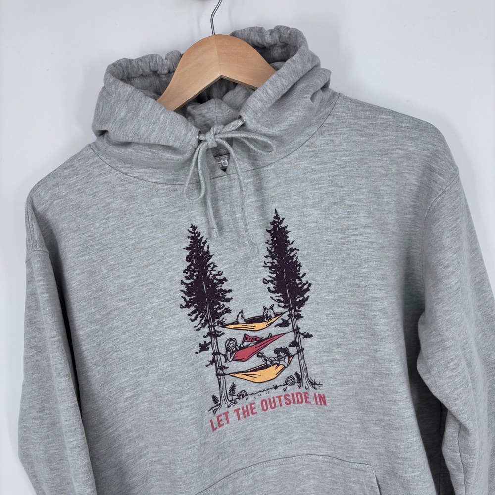 Stio Hoodie Sweatshirt Womens Medium Gray Let The Outside In Graphic Hiking